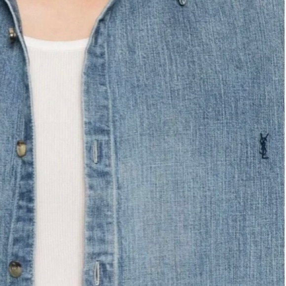 SAINT LAURENT YSL logo embroidered denim shirt - Picture 2 of 5